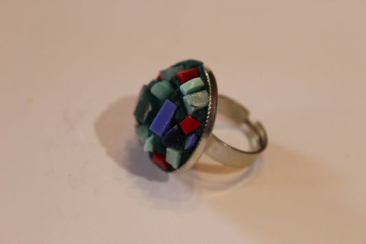 "Blue Volcano" micromosaic ring with adjustable hypoallergenic stainless steel base