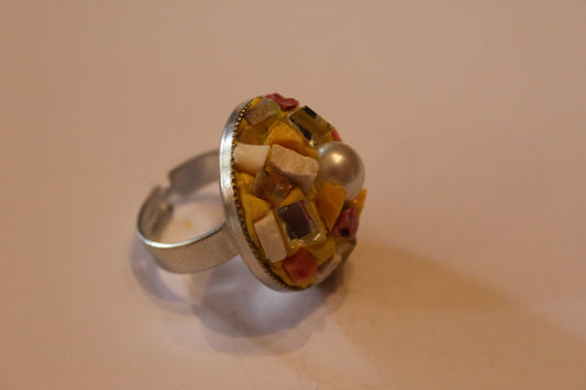 "Yellow Volcano" micromosaic ring with adjustable hypoallergenic stainless steel base